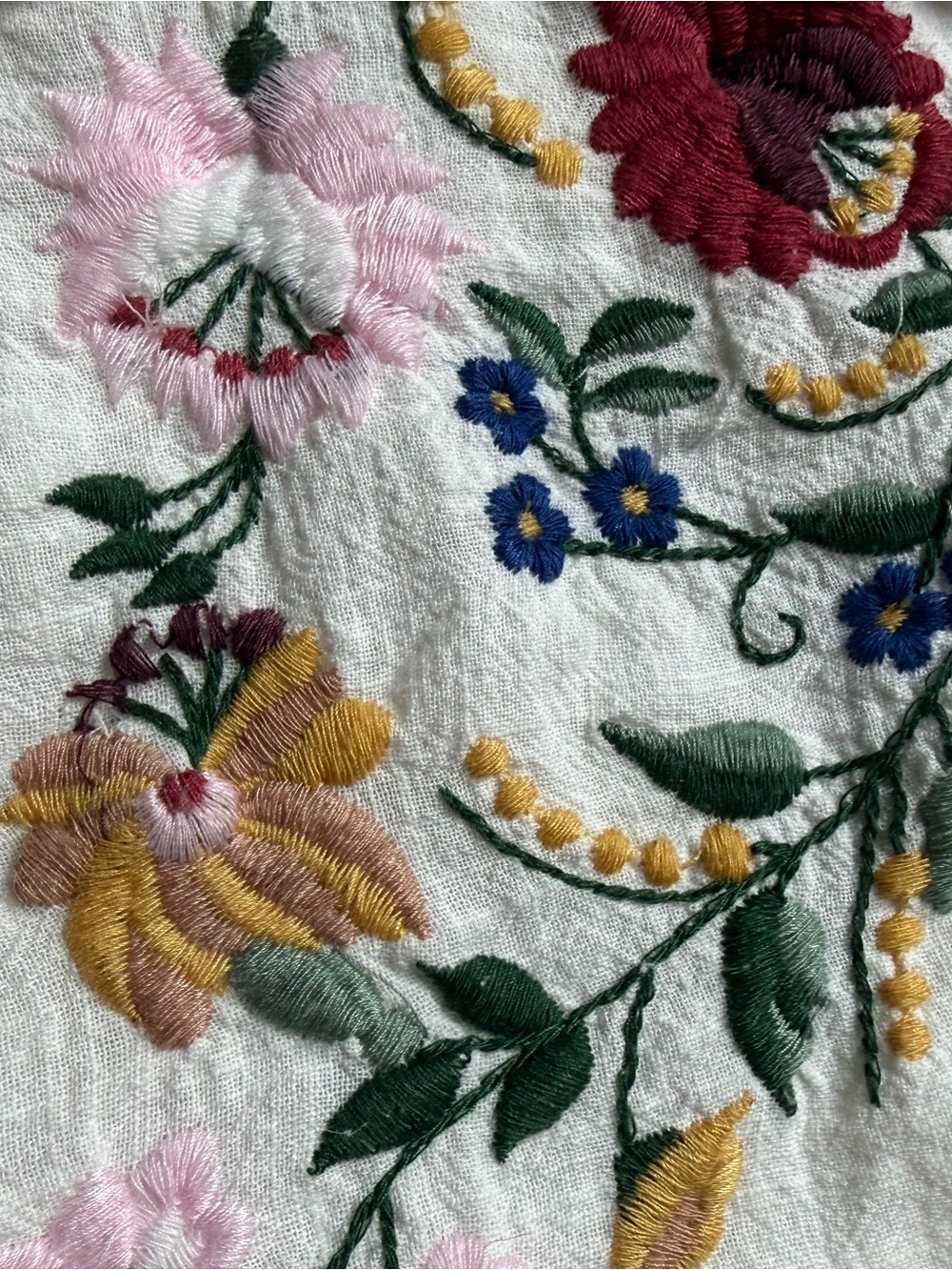 White V-Neck Embroidered Tunic Top with Floral Detail - Picture 4 of 5